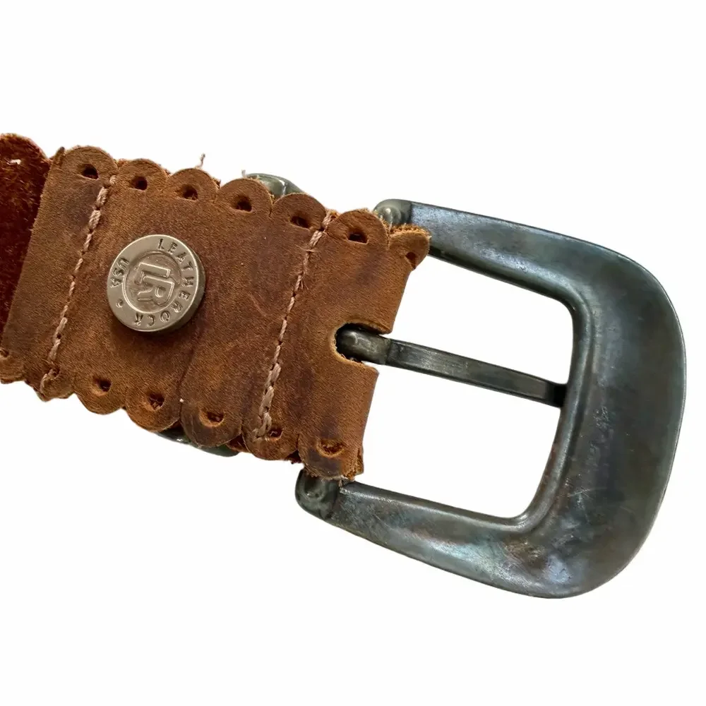 Leatherock Brown Suede Leather Belt Decorative Antique Silver Toned Buckle